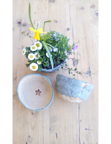 Pot de fleurs en céramique de petite taille-couleur bleu